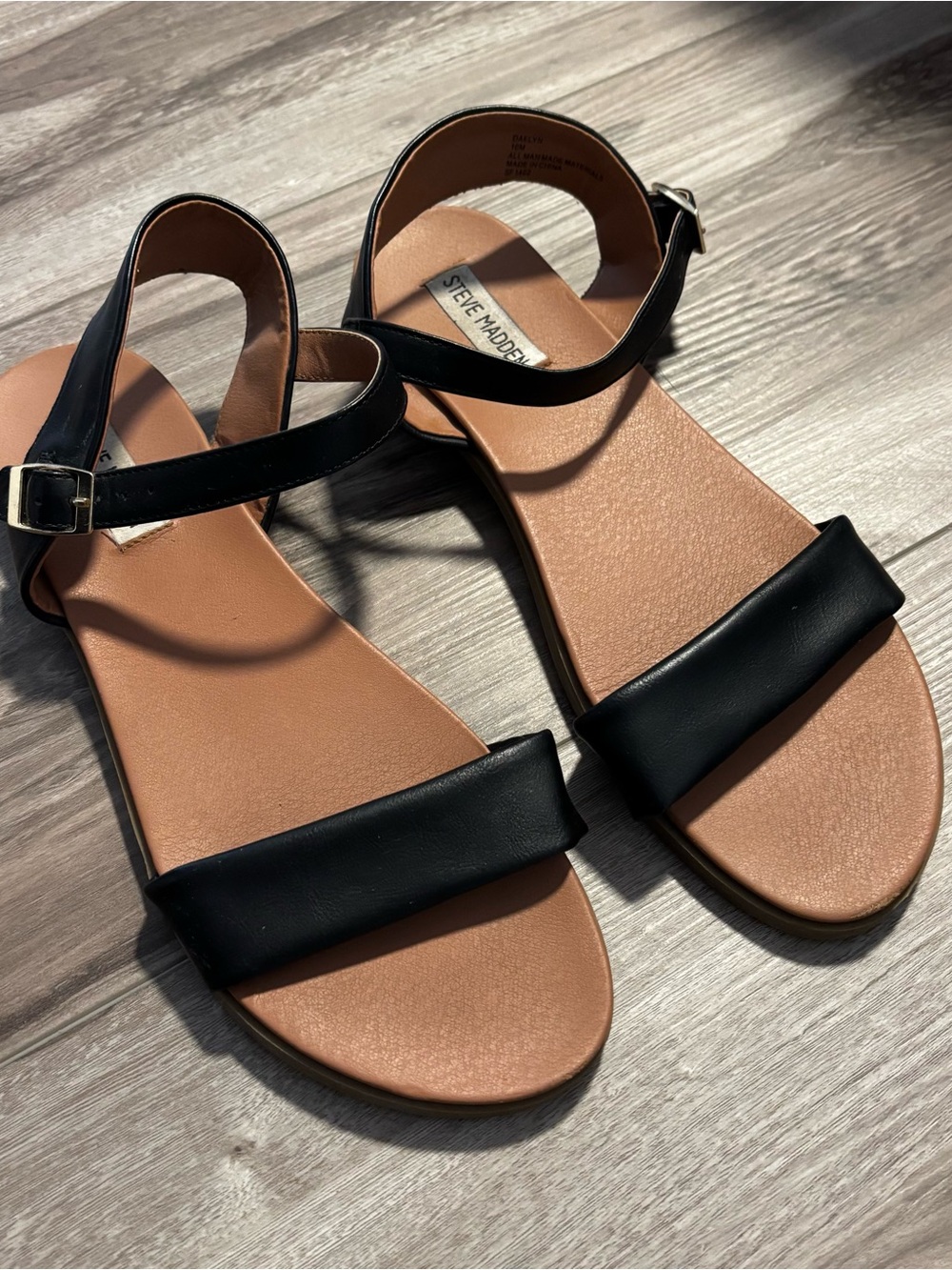 Steve Madden Black & Tan Flat Ankle-Strap Sandals